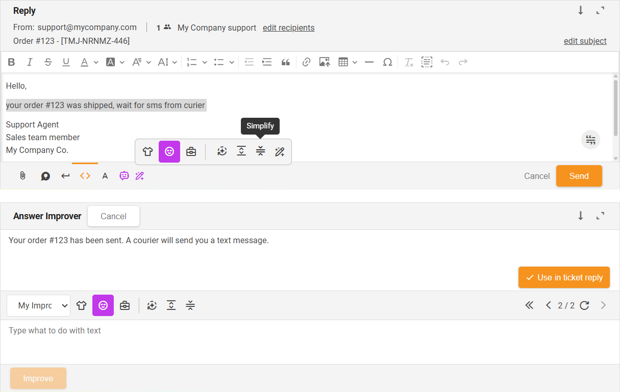 Supaprastinti funkciją AI atsakymų tobulintuvas - sąsajos apžvalga