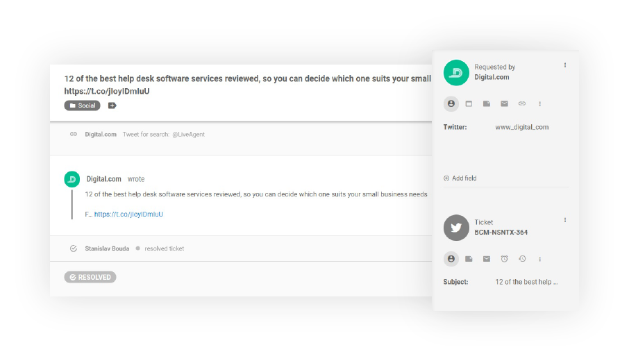 Twitter ticket in LiveAgent