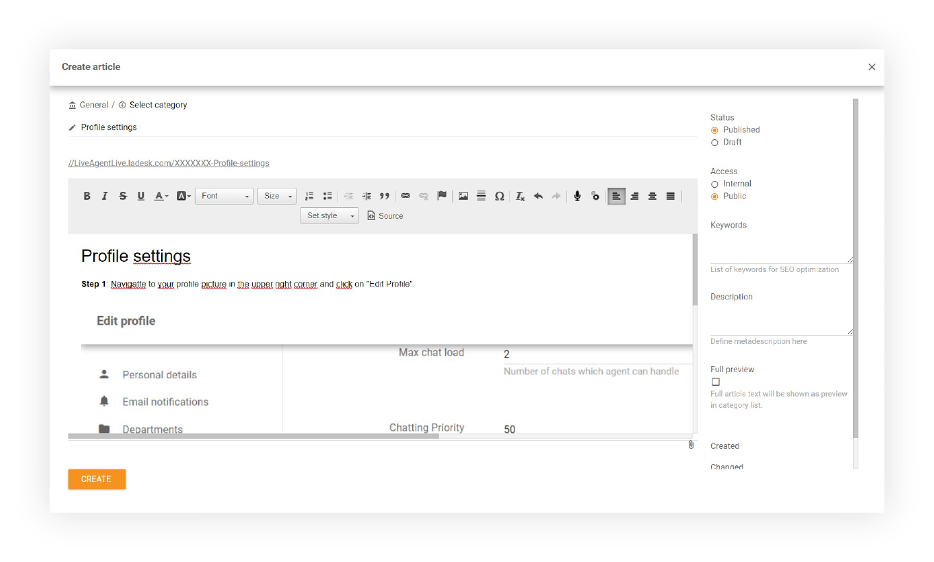 LiveAgent WYSIWYG redaktorius straipsniams