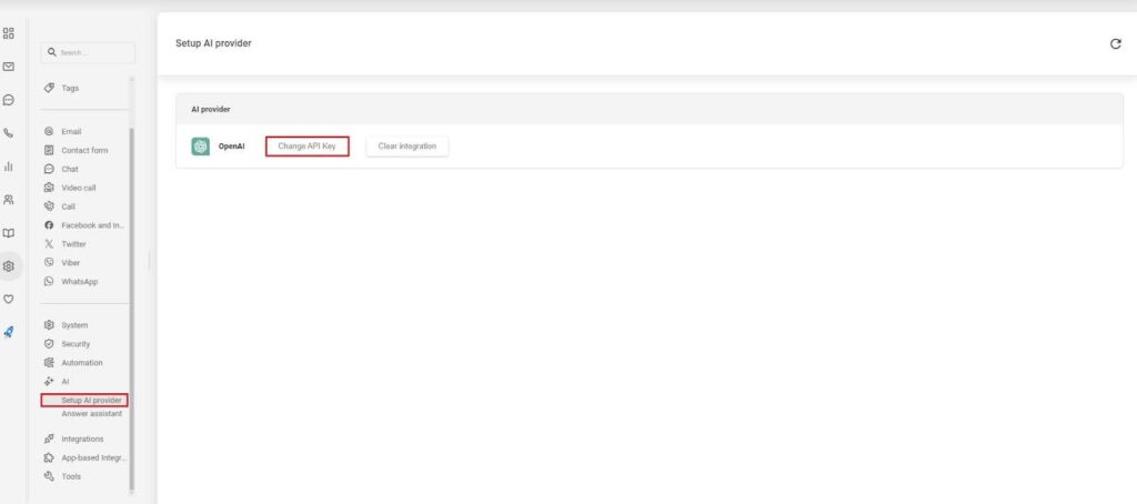 Vaizdas, rodantis AI teikėjo nustatymus LiveAgent.