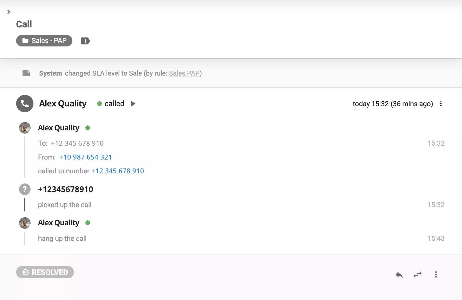 Skambučio išsami informacija LiveAgent sistemoje