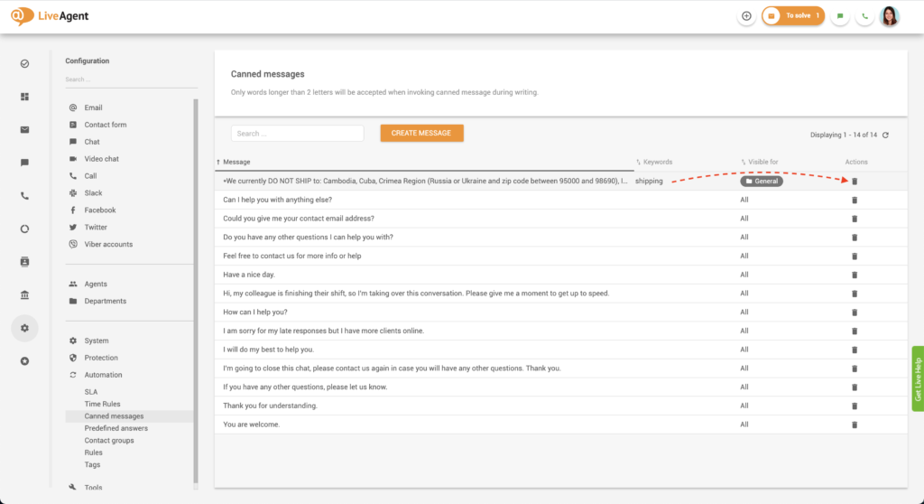 Iš anksto parengto pranešimo trynimas