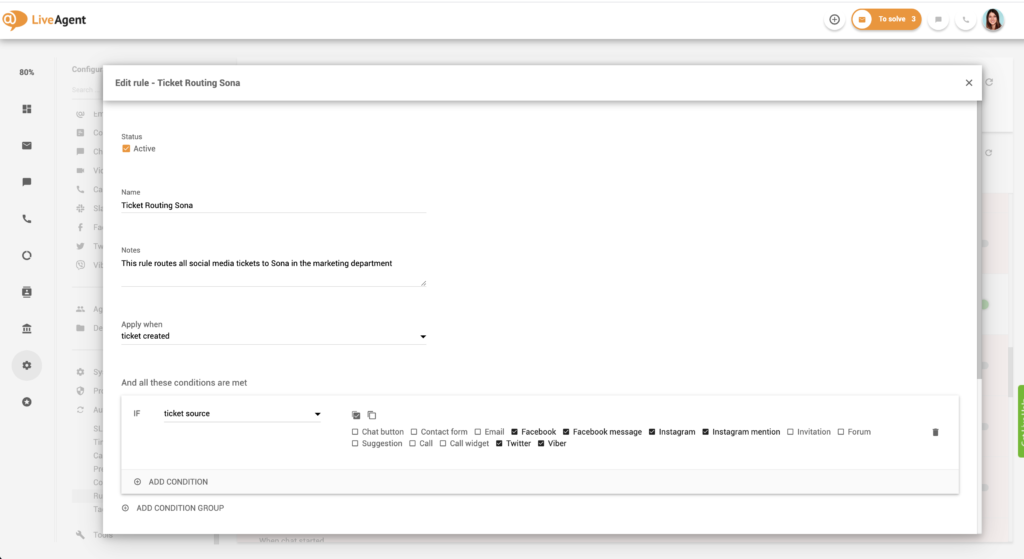 Atsakomybės taisyklių nustatymas LiveAgent
