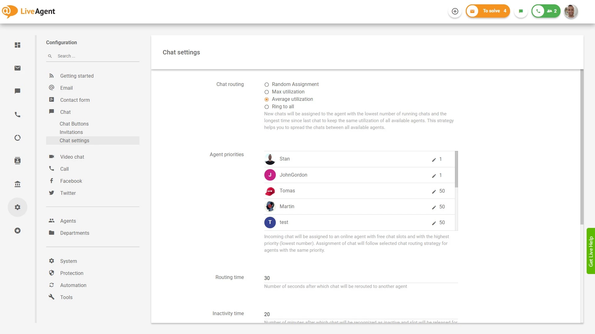 Chat routing settings