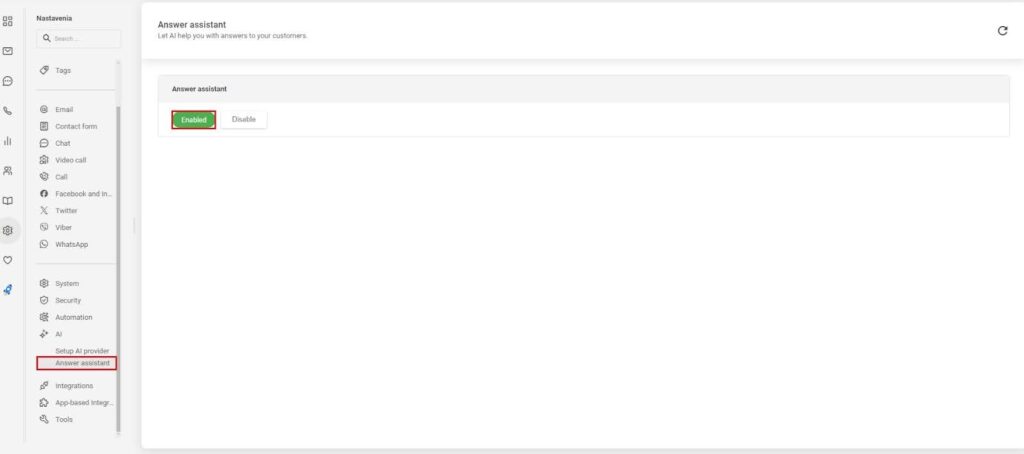 Vaizdas, rodantis, kaip įjungti atsakymų asistentą LiveAgent