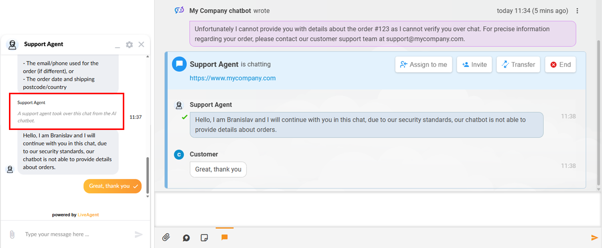 LiveAgent AI žmogaus perdavimo peržiūra