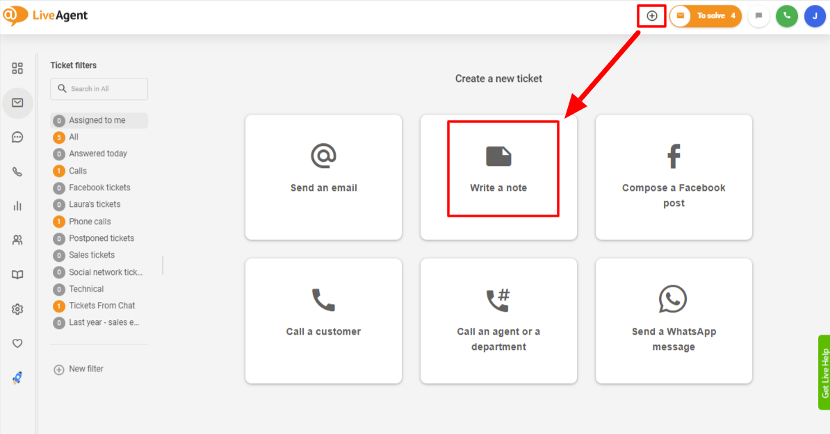 LiveAgent naudoti vidinės pastabas bilietui kurti