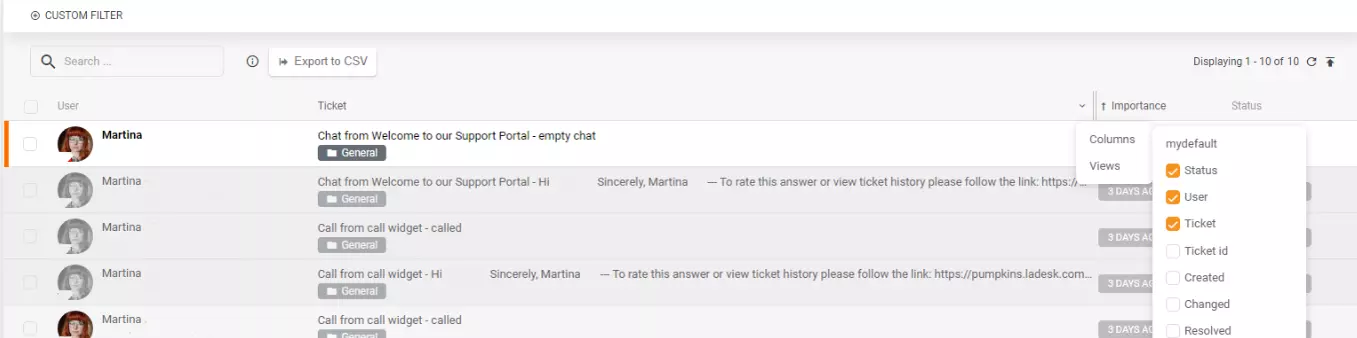 Konkrečių stulpelių arba peržiūrų CSV eksportavimas