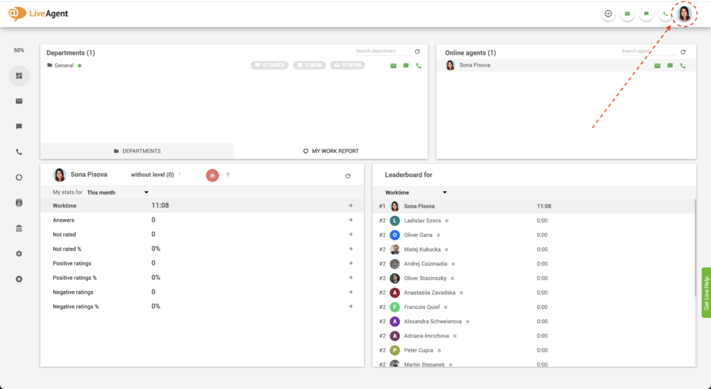 LiveAgent - pauzės mygtuko paieška