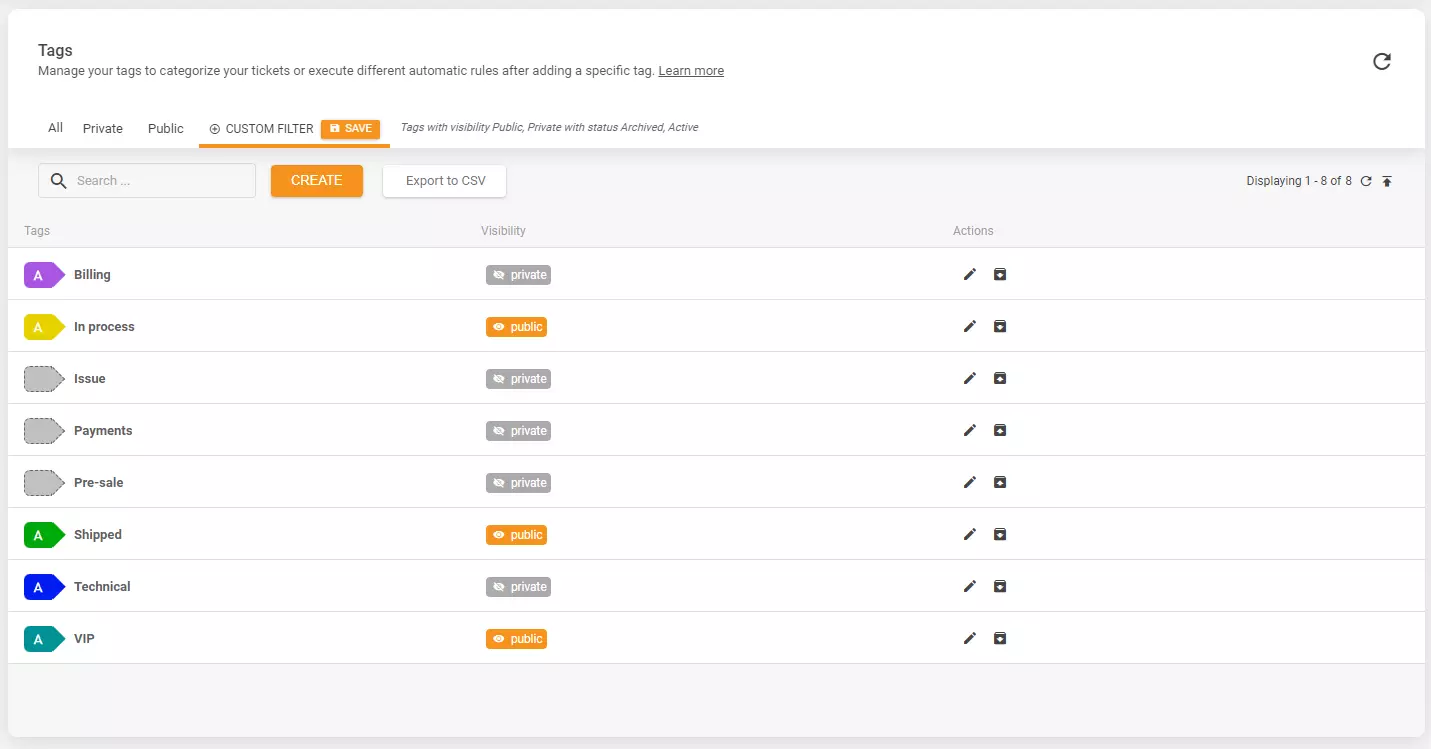 Žymų archyvavimo funkcija LiveAgent
