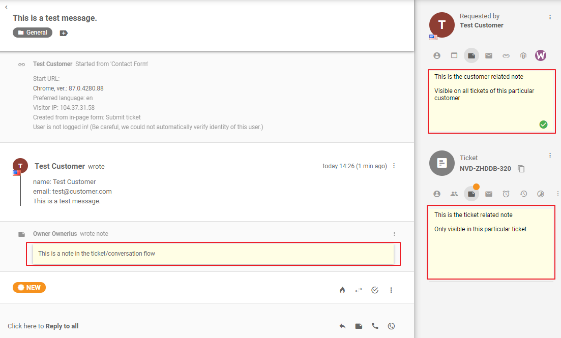 LiveAgent skirtingi vidinių pastabų tipai