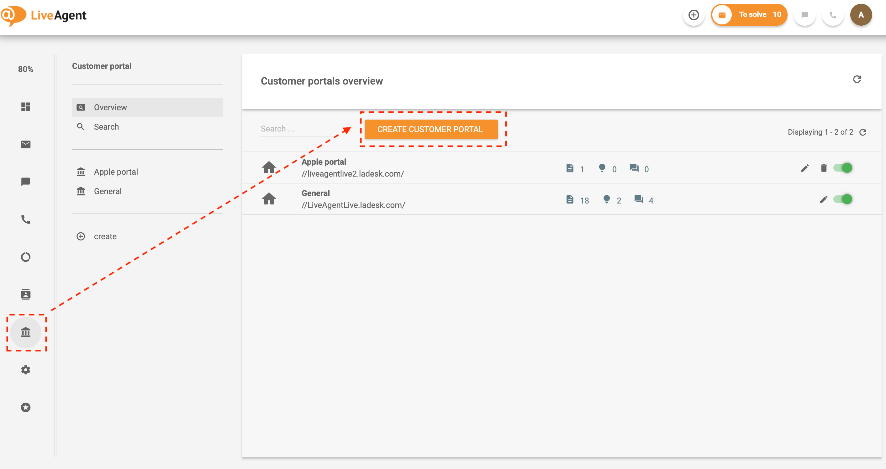 Naršykite į žinių bazę LiveAgent