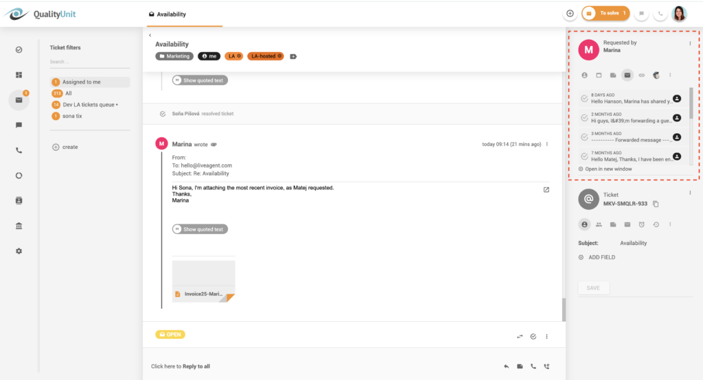 Komunikacijos istorija srautuose - LiveAgent