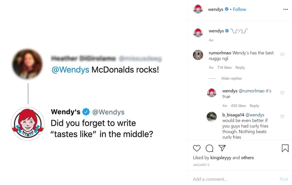 Wendy's stipri Instagram buvimas