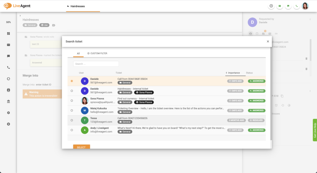 Pasirinkite bilietą sujungimui