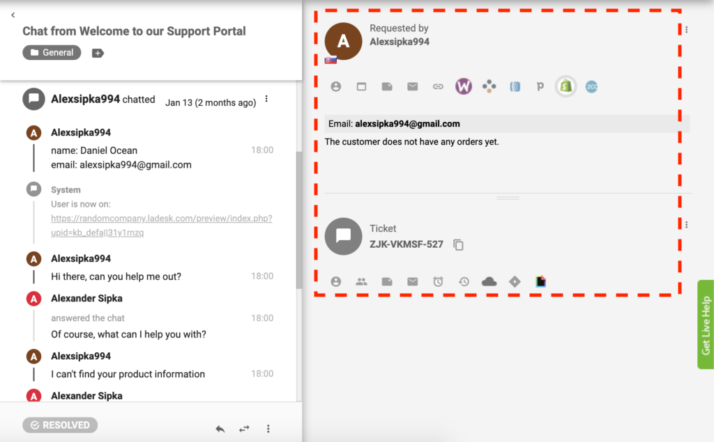 Aktyvi Shopify papildinio versija LiveAgent