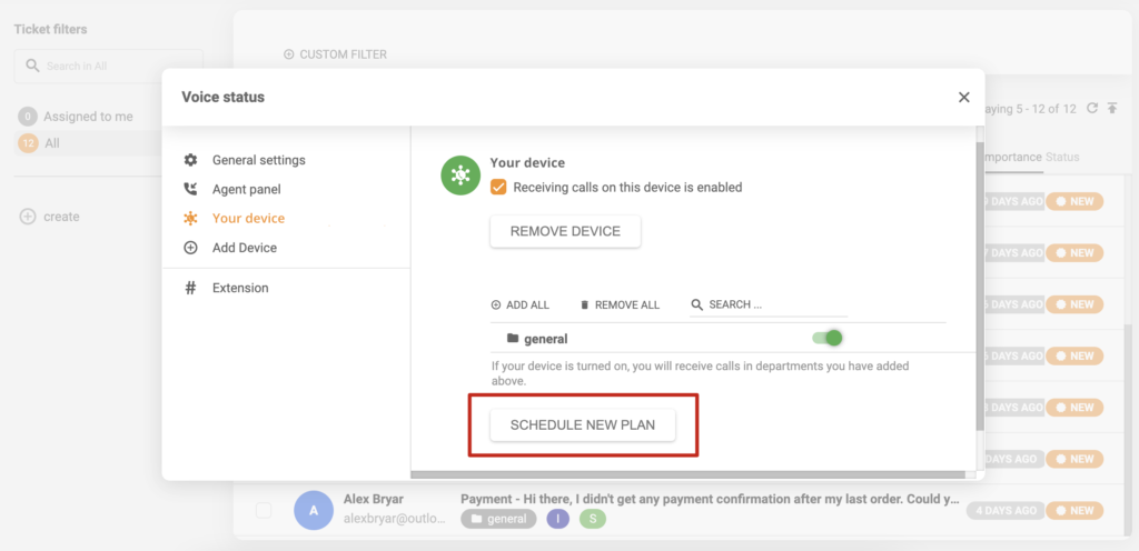 Įrenginio planavimo nustatymas LiveAgent