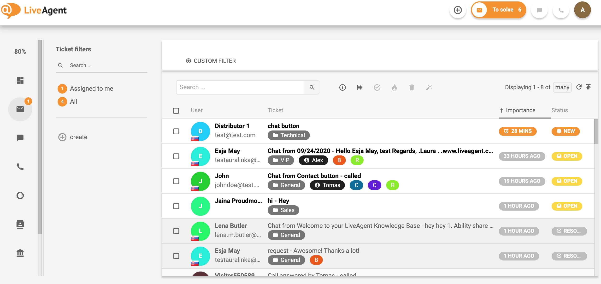 LiveAgent bilietų sistemos sąsajos apžvalga.