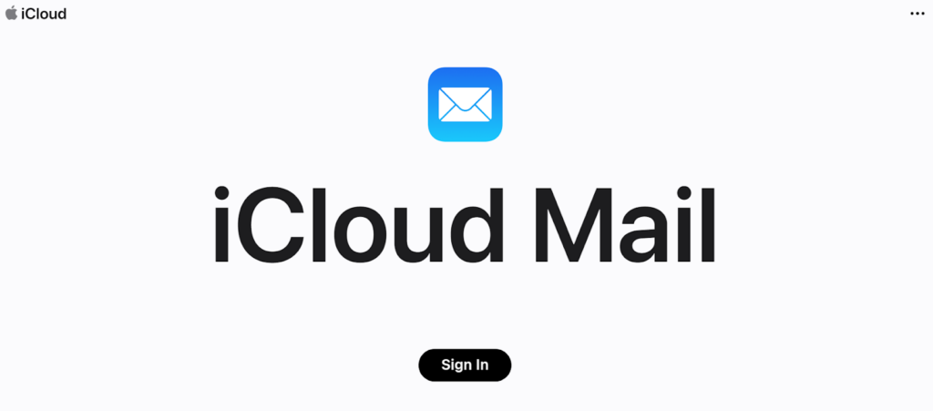 iCloud Mail pradžios puslapis