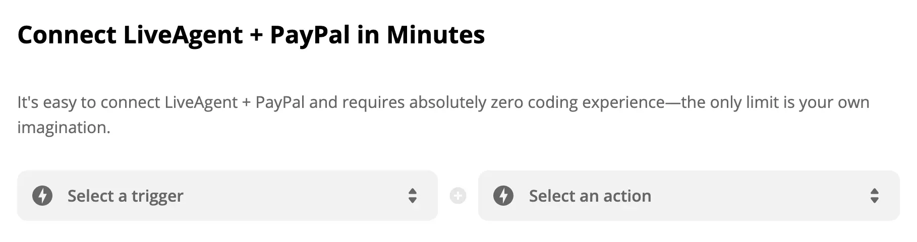 PayPal\' trigeris ir LiveAgent veiksmo pasirinkimas