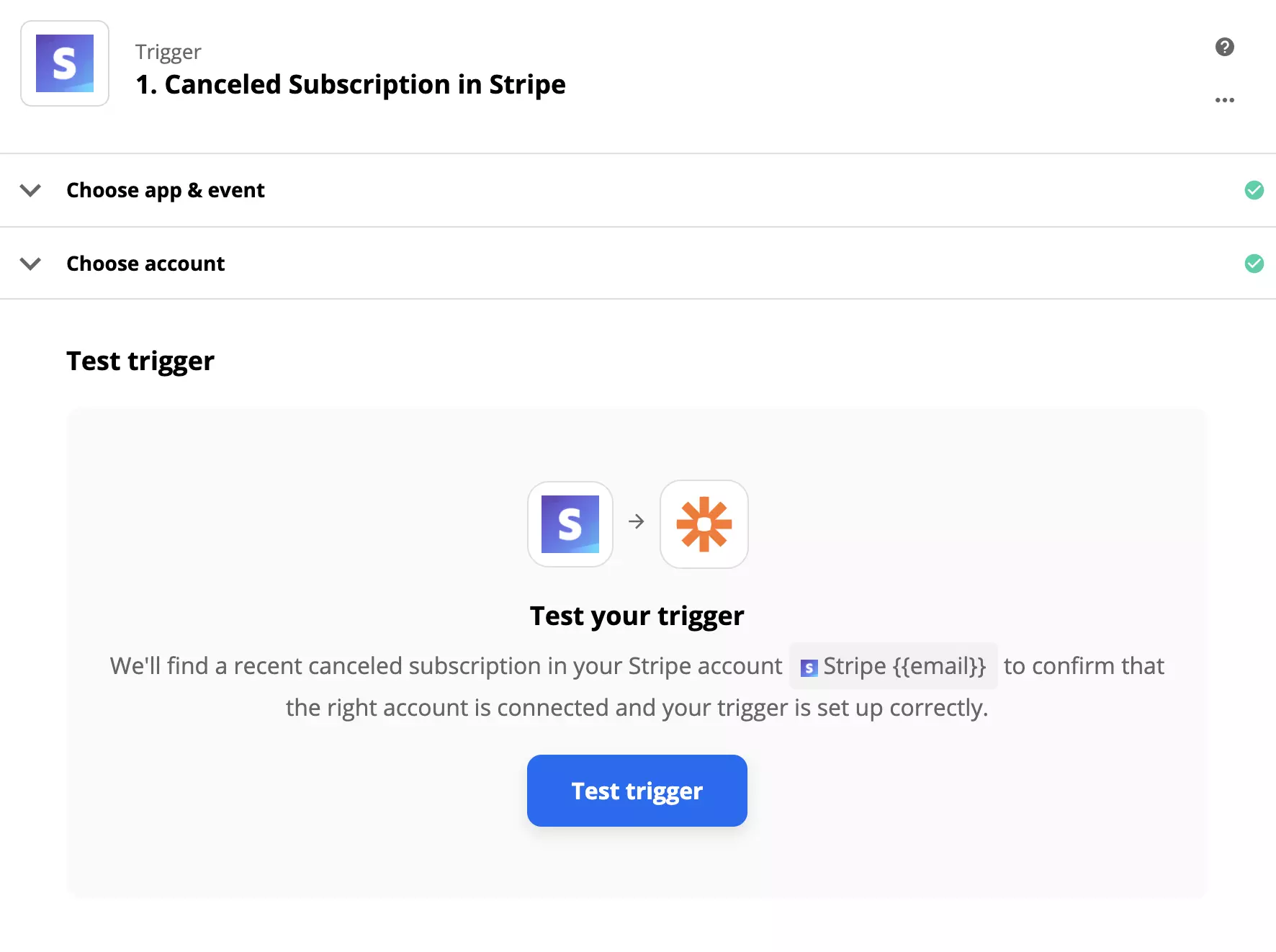 Stripe trigger testas Zapier