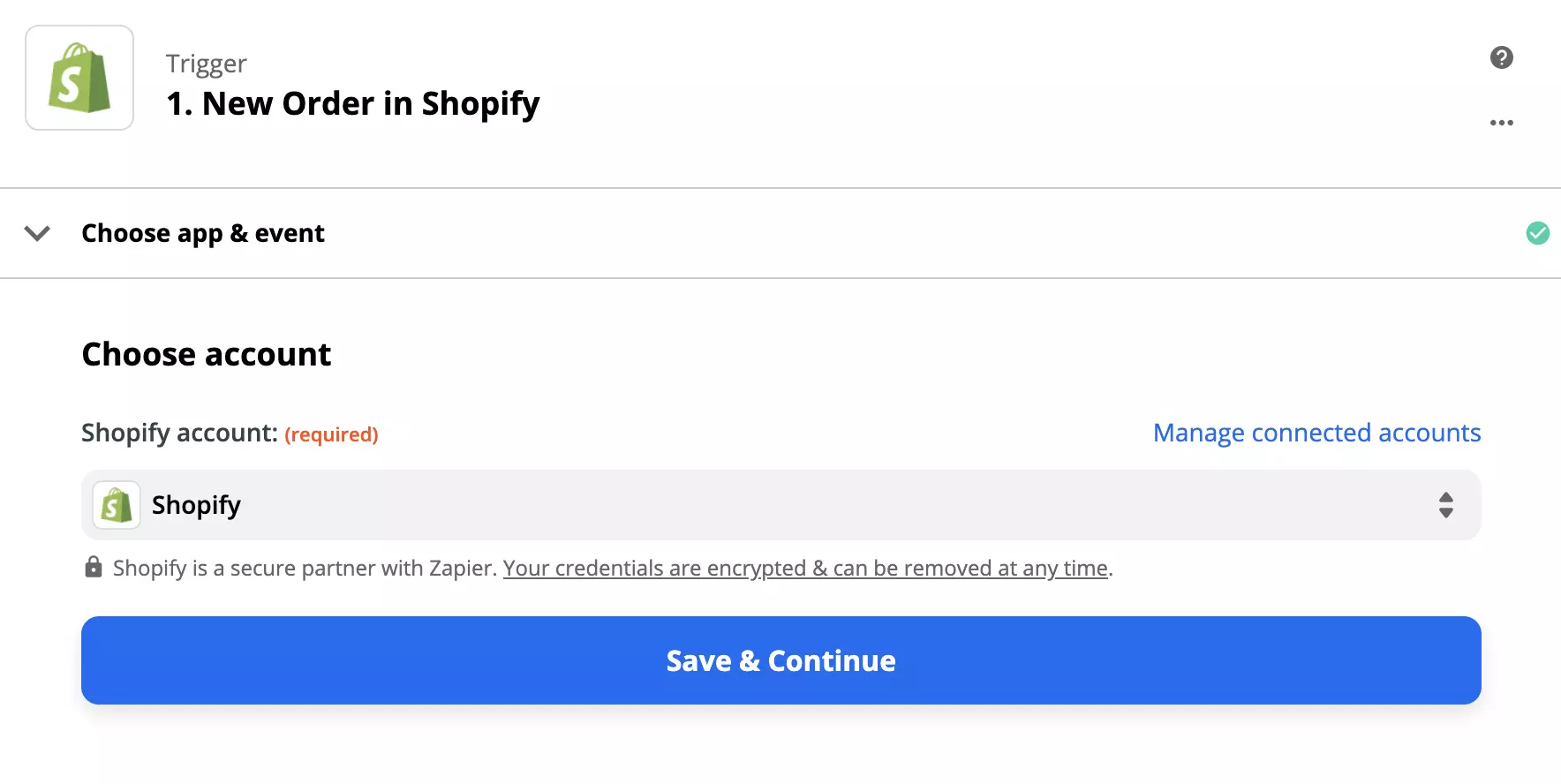 Shopify trigeri konfigūracija Zapier