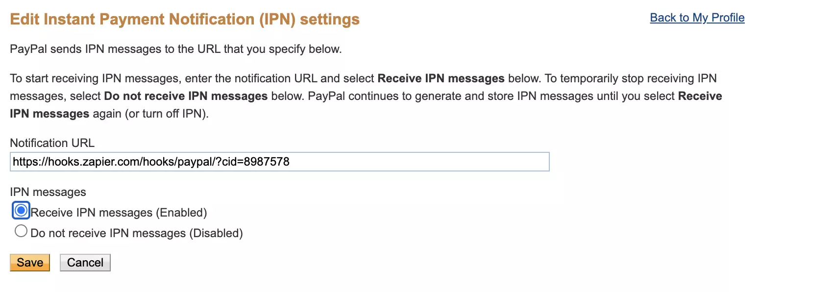 Instant Payment Notification\' nustatymai PayPal skyriuje