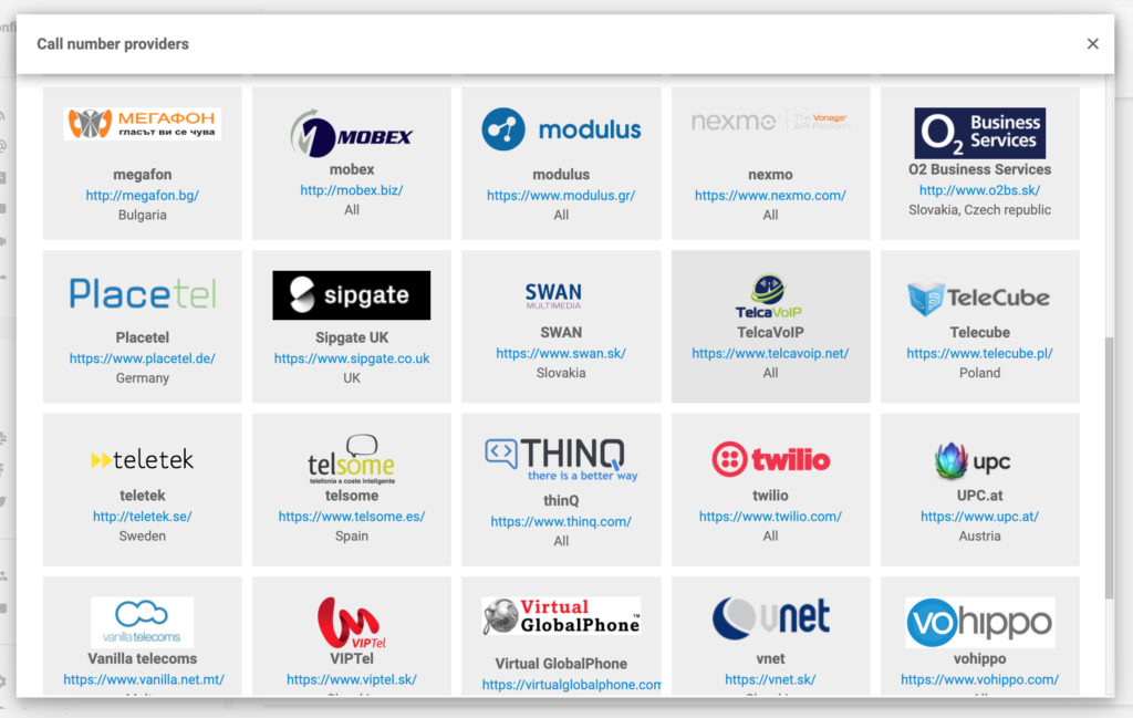 Skambučių numerių teikėjai su LiveAgent