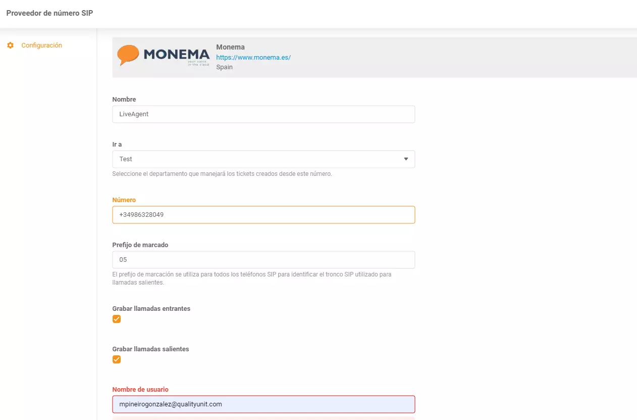 Monema LiveAgent integracija