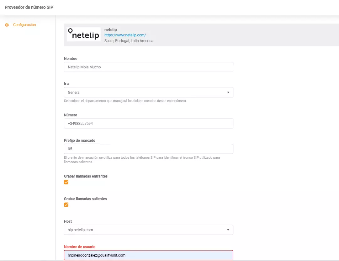 Netelip LiveAgent integracijos kredencialai