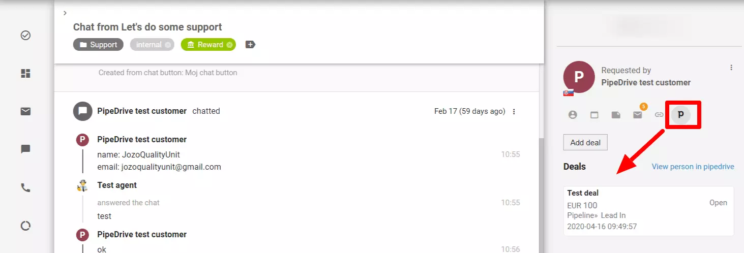 PipeDrive integracijos funkcijos LiveAgent