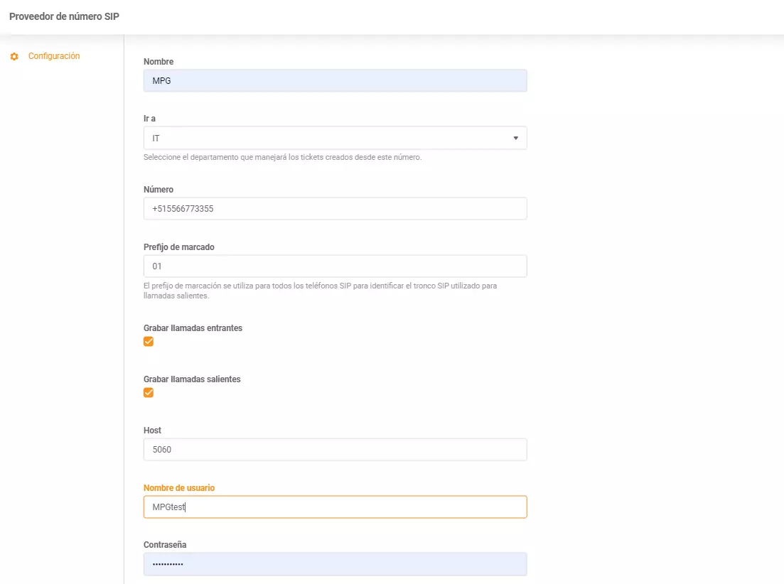 PortalPBX kredencialų įvedimas