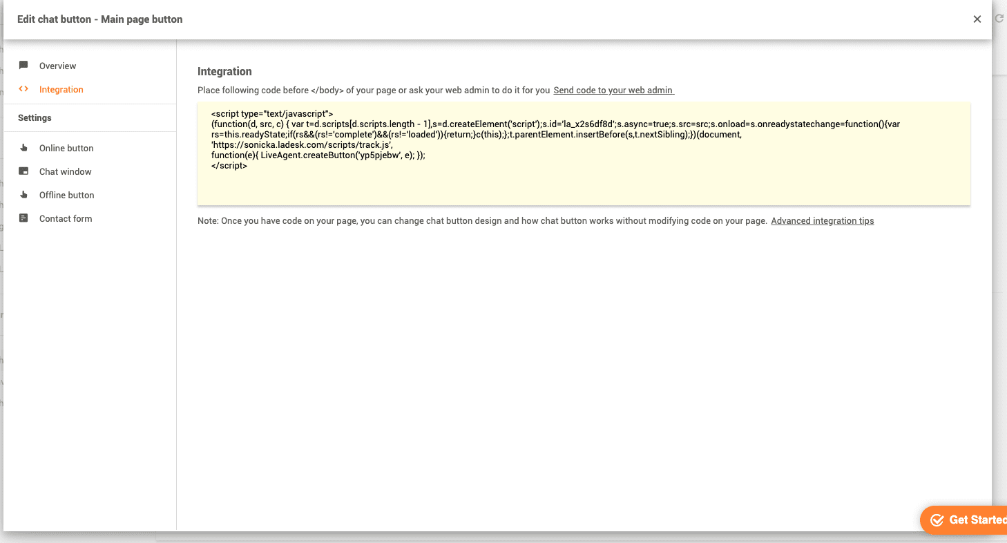 LiveAgent pokalbių mygtuko kūrimas