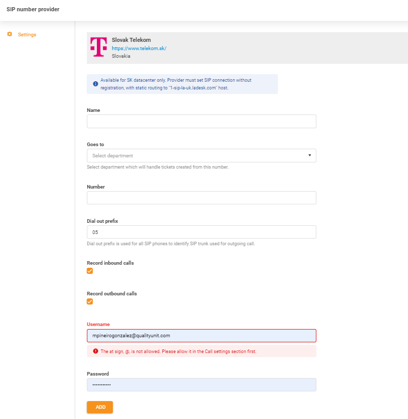 Slovak Telekom prisijungimo duomenys