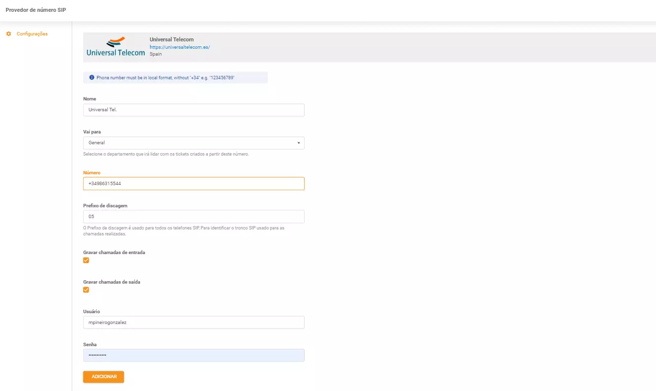 Universal Telecom kredencialai
