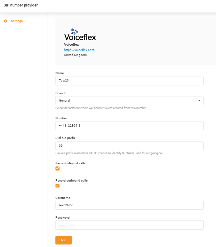 Voiceflex credentials input