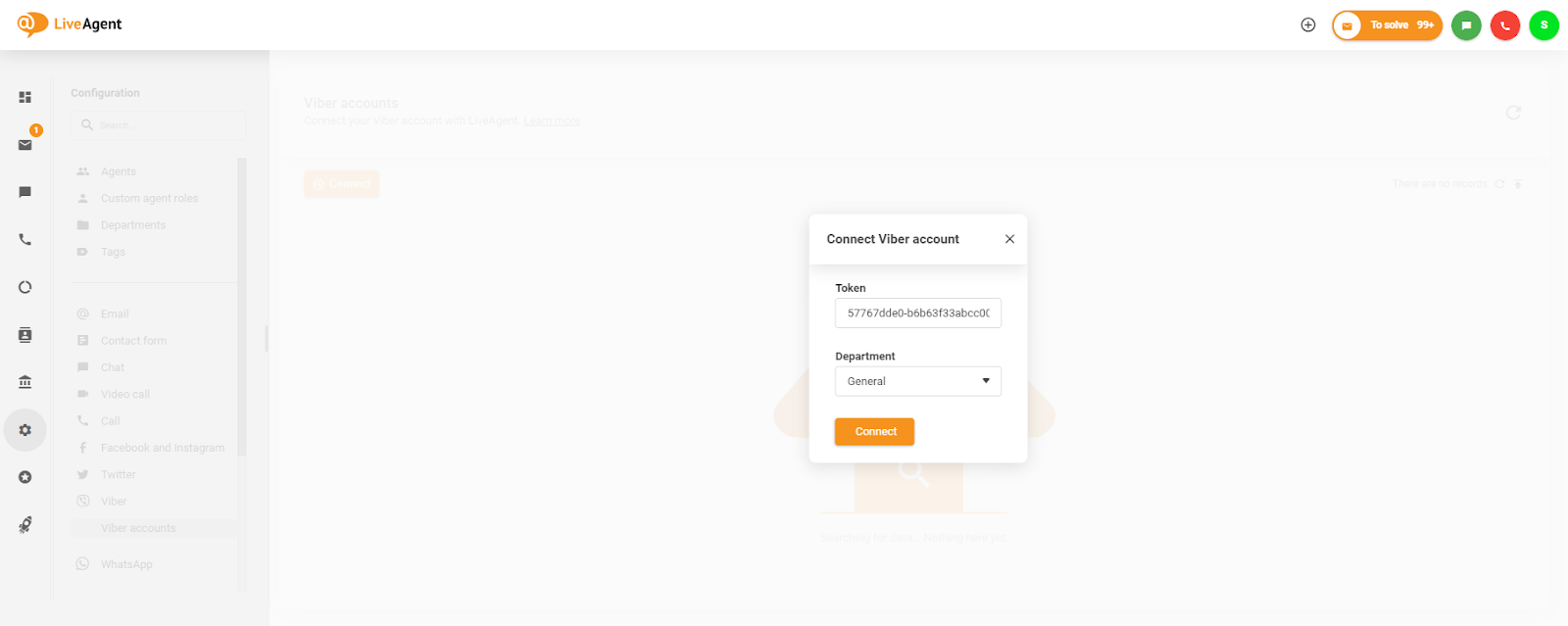 Žetono įdėjimas į prisijungti prie Viber paskyros langą