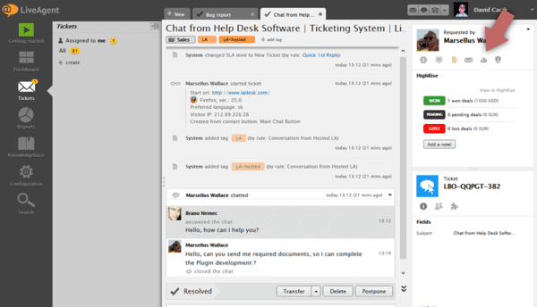 Highrise LiveAgent integration