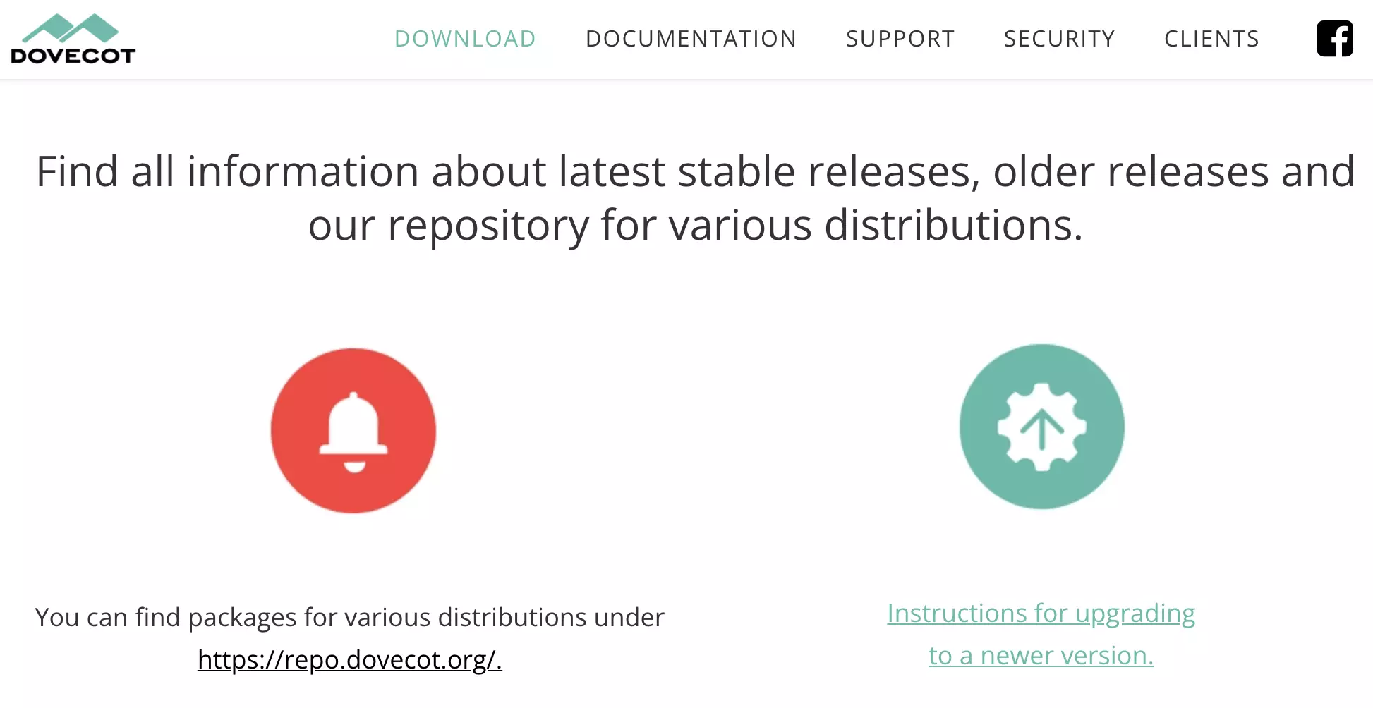 Dovecot svetainė su galimais naujausios versijos atsisiuntimais