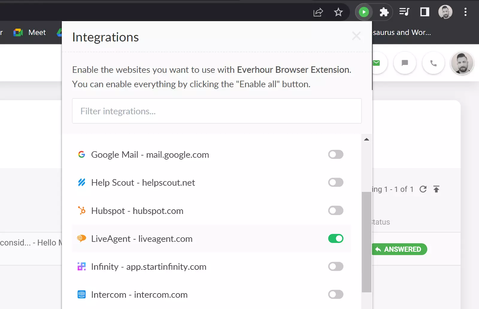 Everhour - įjungti LiveAgent integraciją