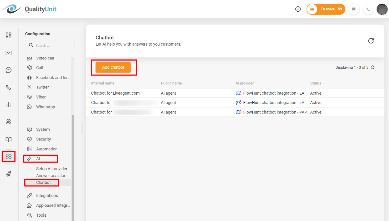 FlowHunt AI chatboto pridėjimas