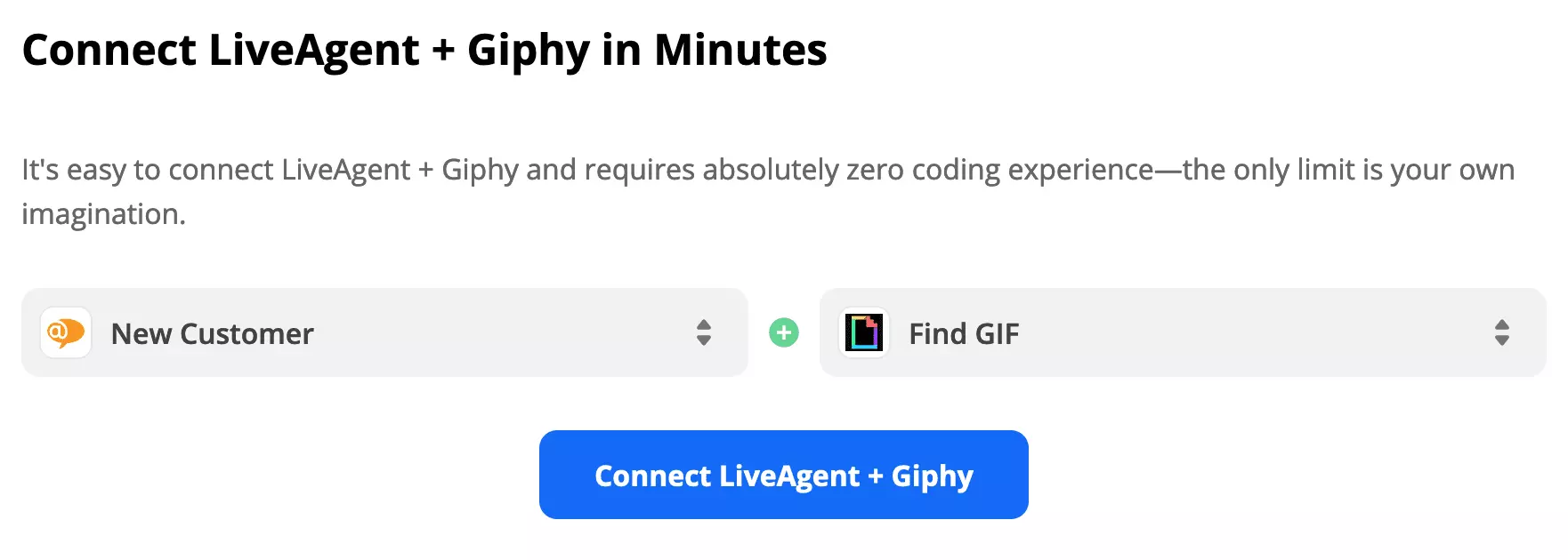 LiveAgent trigeris ir Giphy veiksmas pasirinkti Zapier