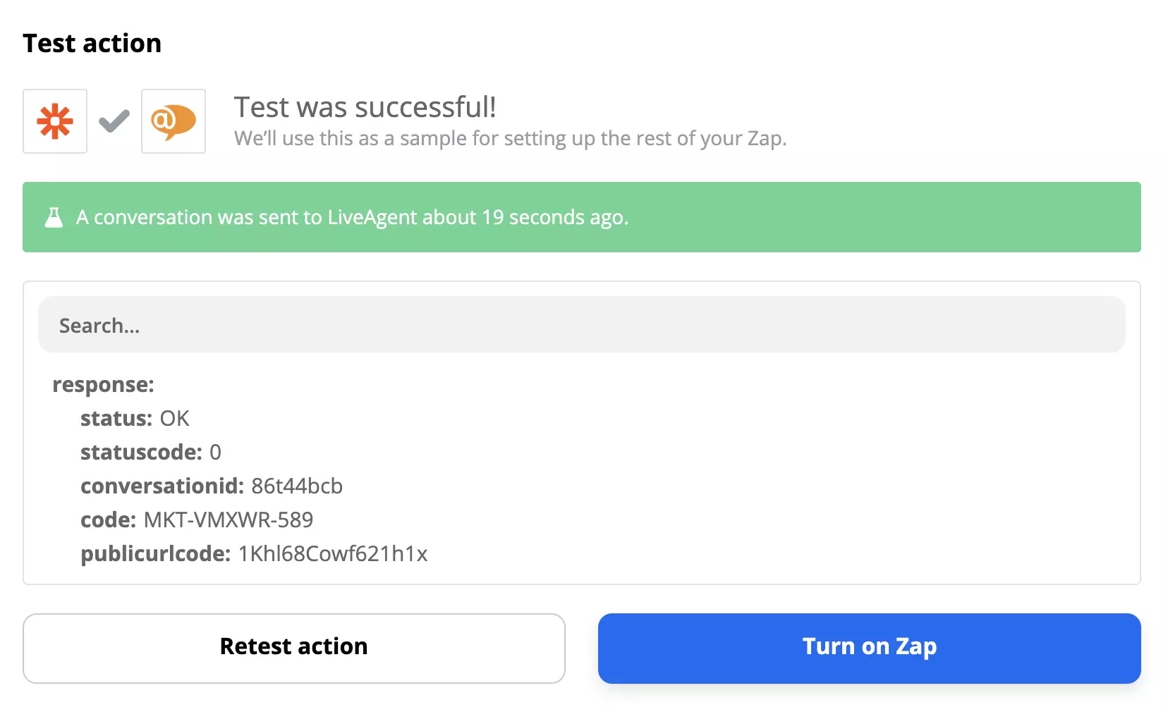 LiveAgent ir Gmail sėkmingo testo pavyzdys
