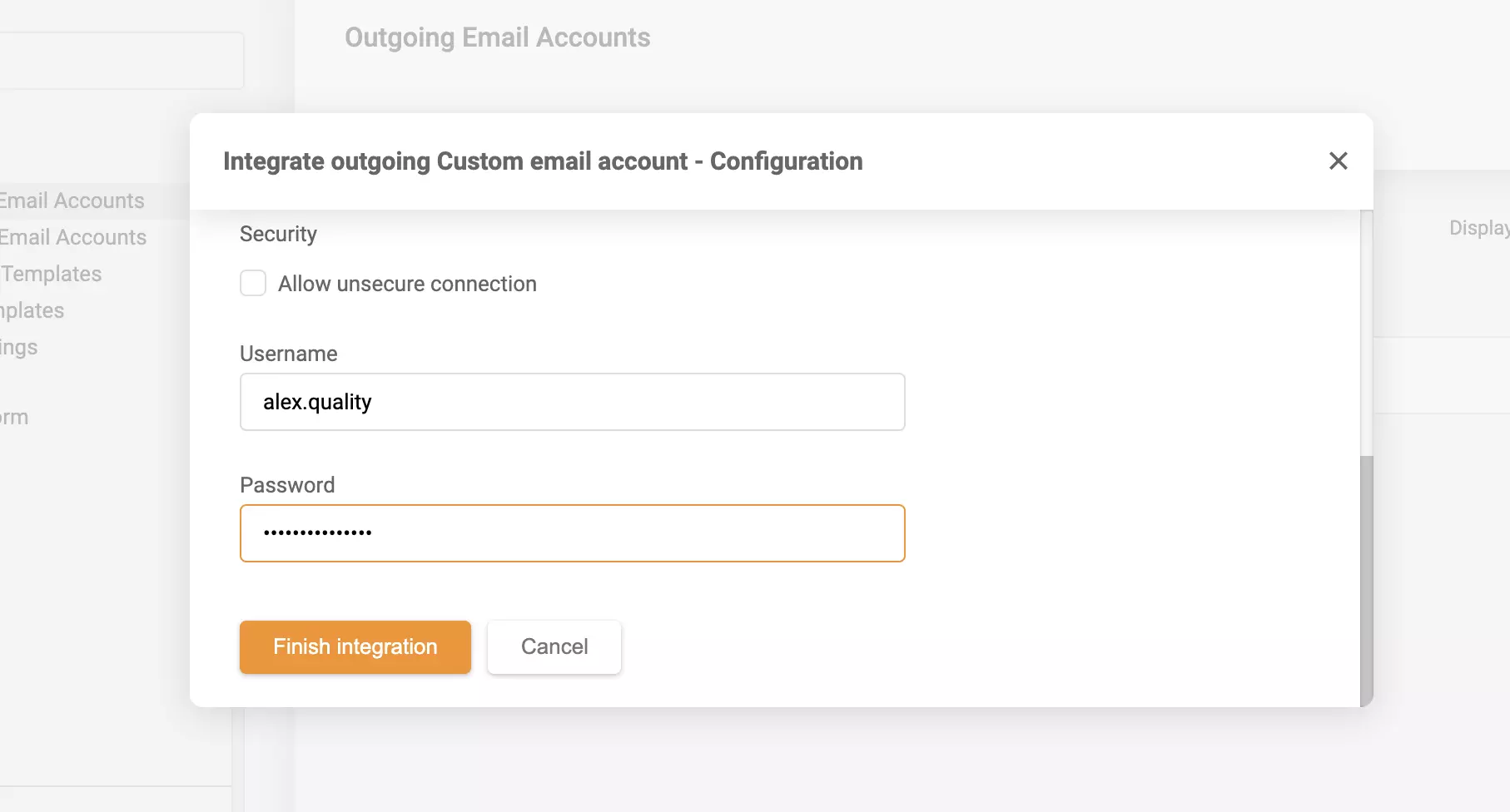 Paskutinis GMX integracijos su LiveAgent žingsnis