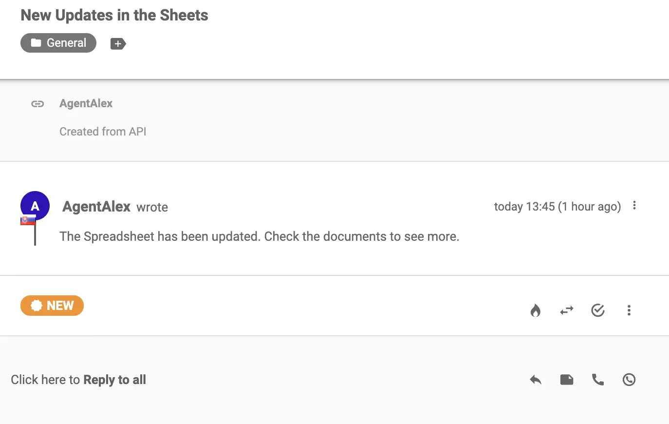 Naujas bilietas, kuris atėjo į bilieto sistemą po sėkmingo integravimo su 'Google Forms