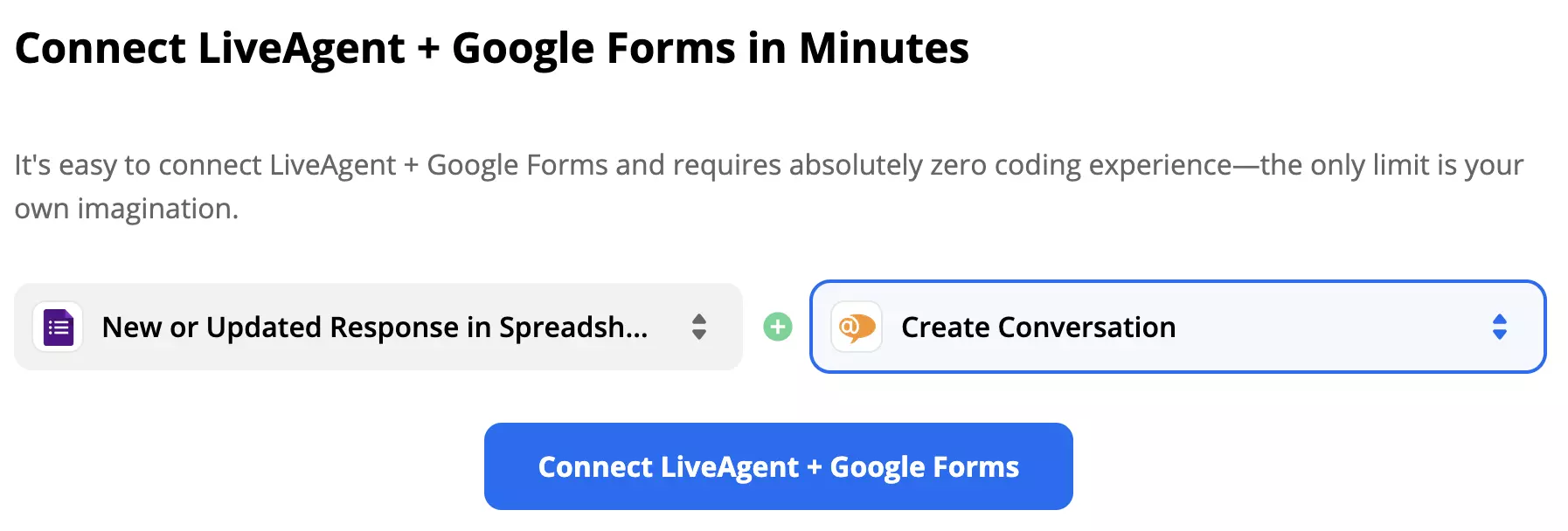 Pasirinktas 'Google Forms' triggeris ir LiveAgent veiksmas