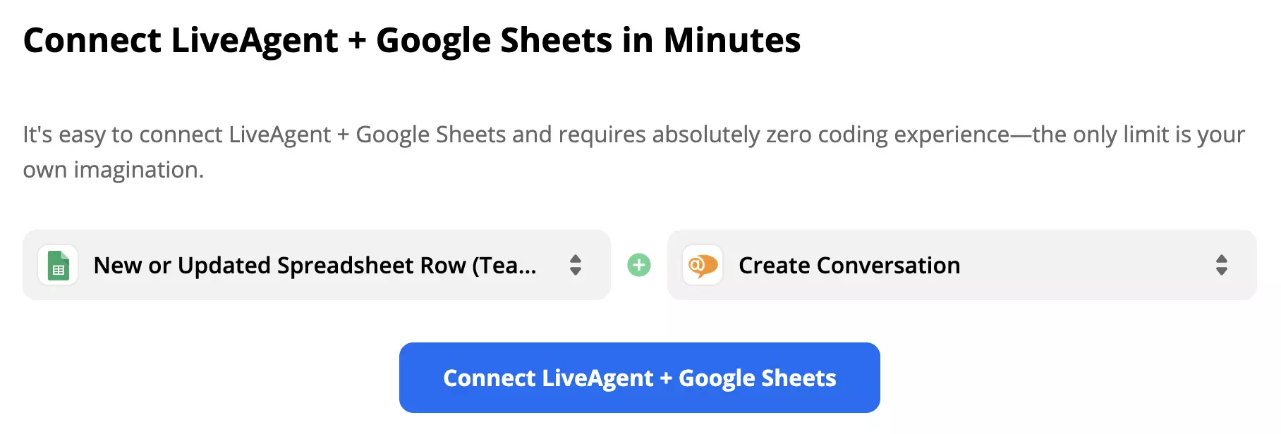 Pasirinktas 'Google Sheets' trigeris ir LiveAgent veiksmas