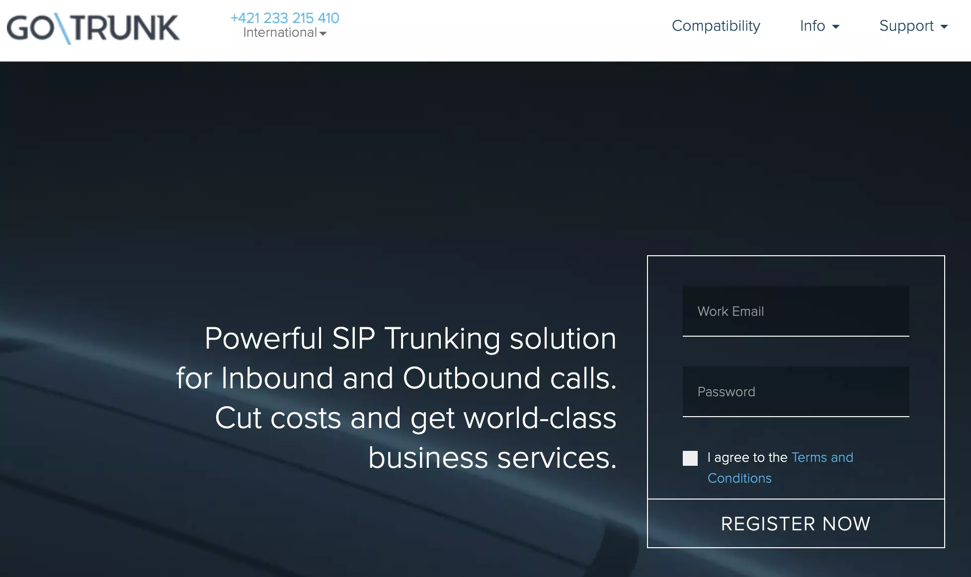 GoTrunk registracijos puslapis