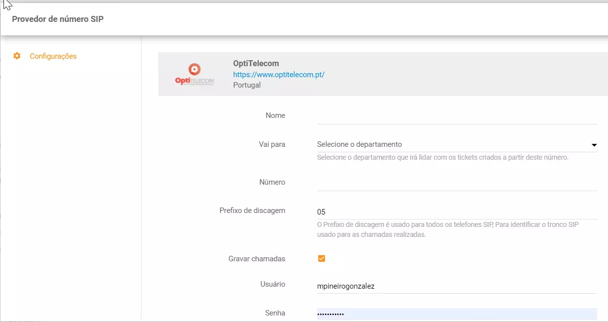 Konfigūruokite OptiTelecom telefono numerį