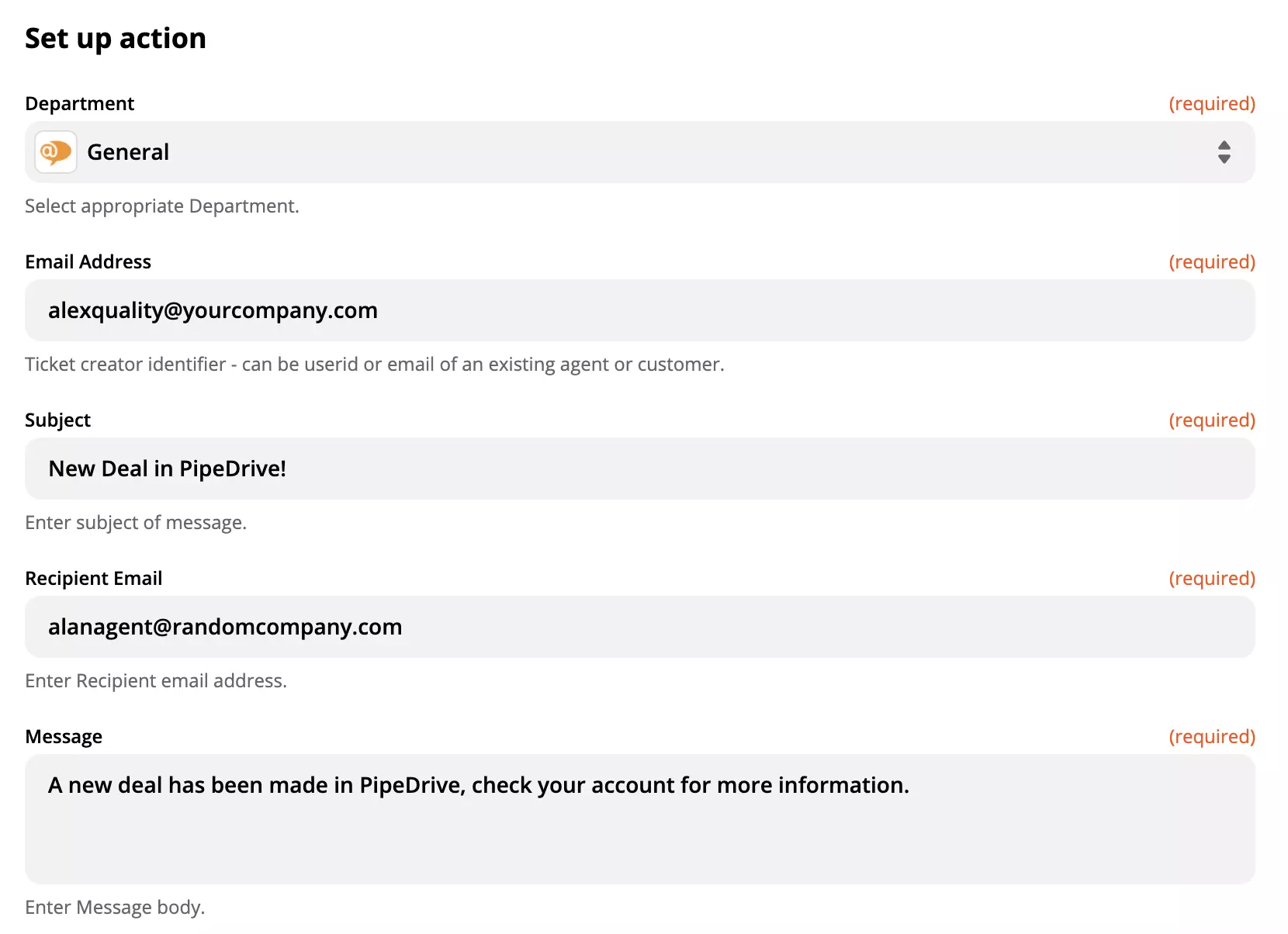 LiveAgent veiksmo sąranka integracijos procese su PipeDrive Zapier